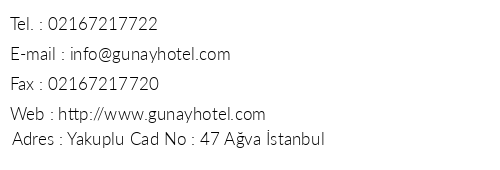 Gnay Hotel Ava telefon numaralar, faks, e-mail, posta adresi ve iletiim bilgileri